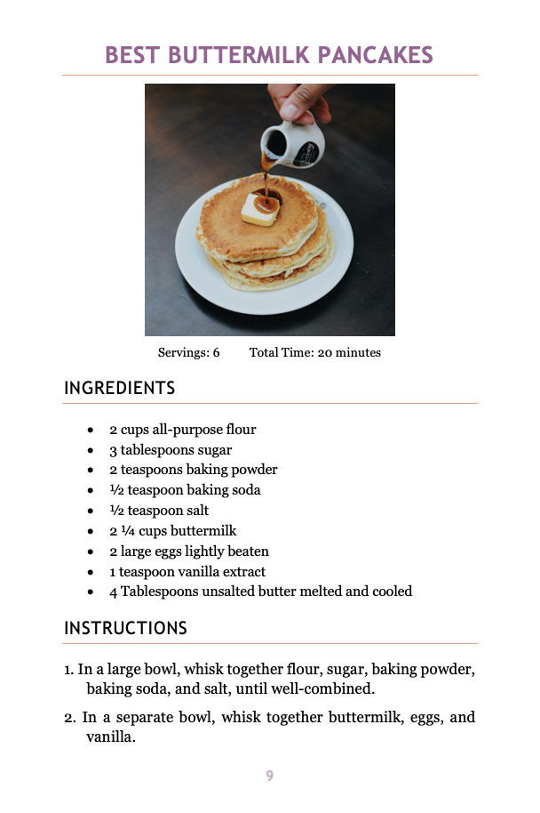 Cookbook template recipe page