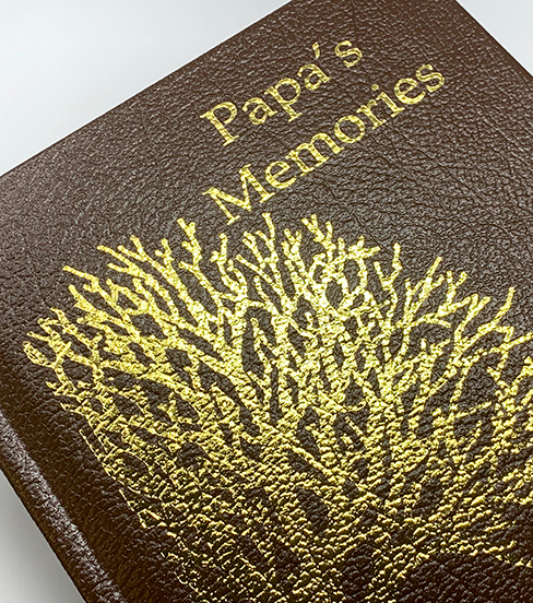 Gold Foil Stamping on Brown Leather Hardcover