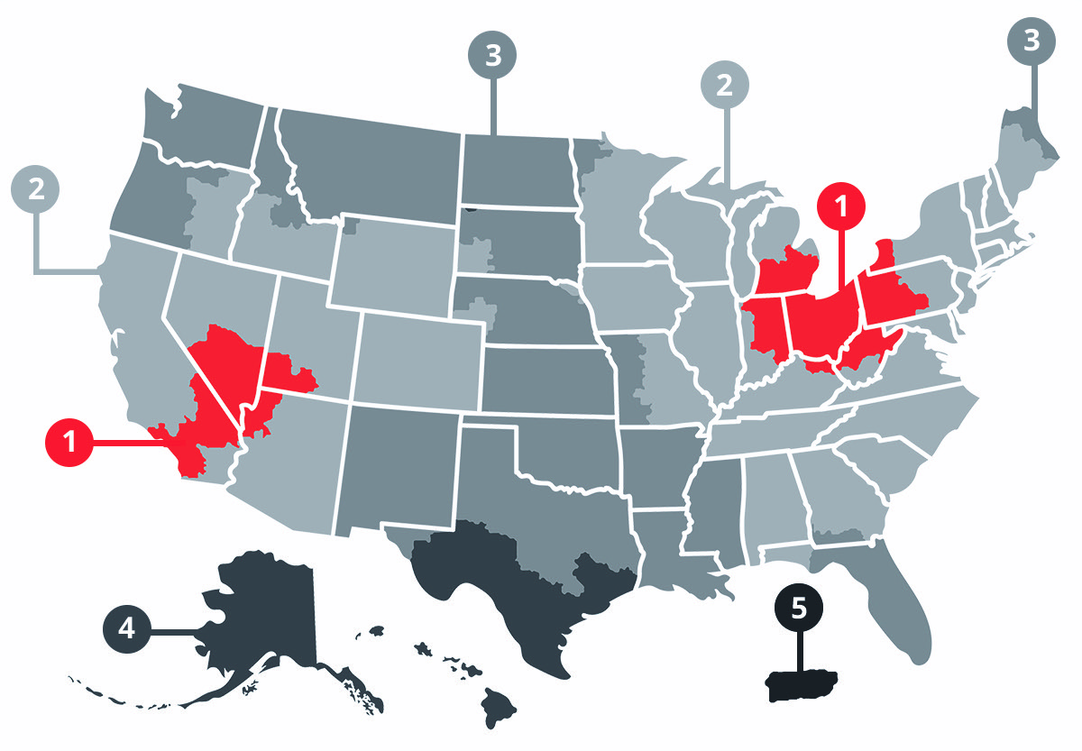 48 Hour Books domestic shipping map 